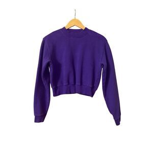 Tna cozy AF fleece crewneck pullover cropped sweater purple small